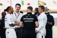 Lewis Hamilton and Brad Pitt at the F1 Abu Dhabi Grand Prix 2024 - Source: Getty